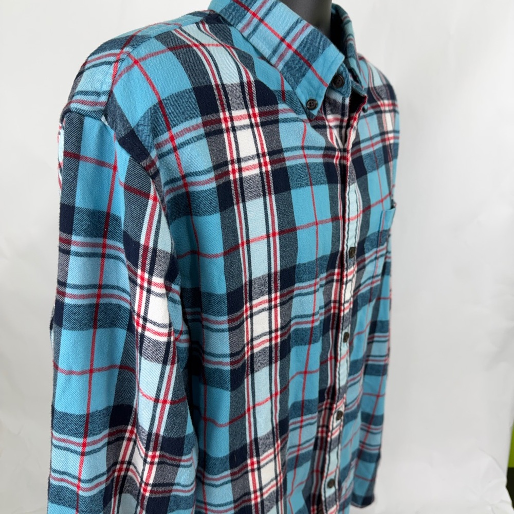 Lands End Flannel Shirt Button Down Men's  XL Paid Blue Heavy Weight 17.5 Neck - Picture 4 of 7